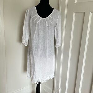 Crisp Stella Rosa White 🇮🇹 Linen Lace Trim Dress